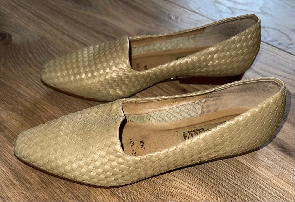 Ipanema Butterfly Loafer Gold Woven Leather Vintage Made in Brazil - size 9.5